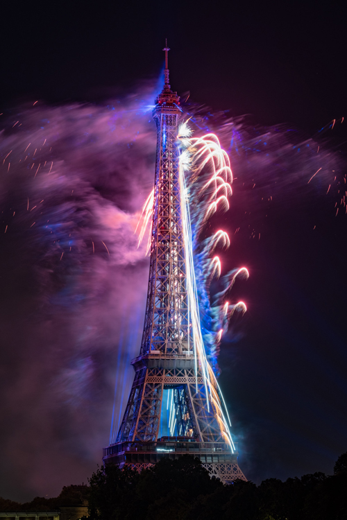 Eiffel Tower Fireworks on Bastille Day.